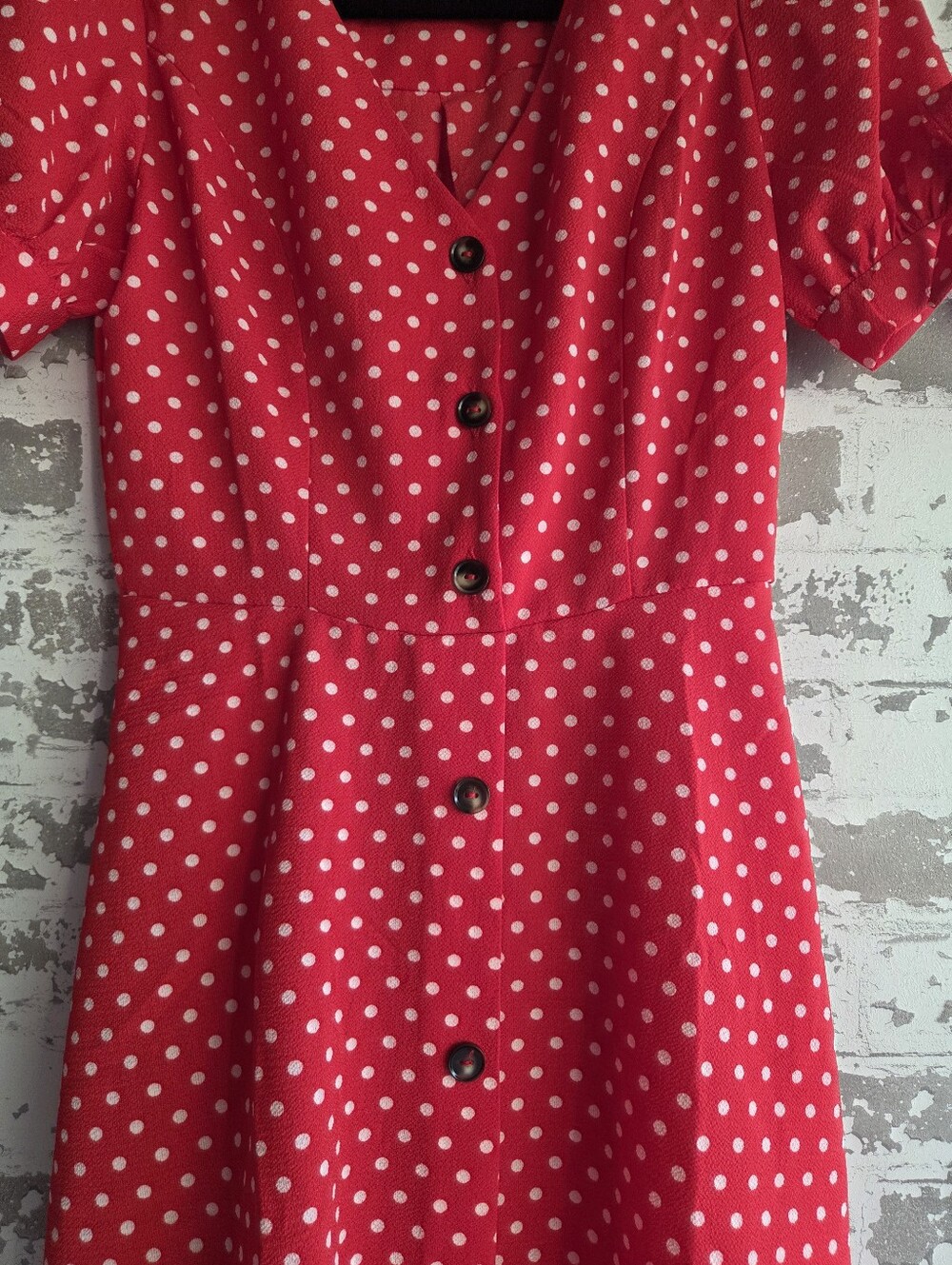 Monteau Los Angeles Red & White Polka Dot Button-Front Dress - Small - Picture 2 of 8